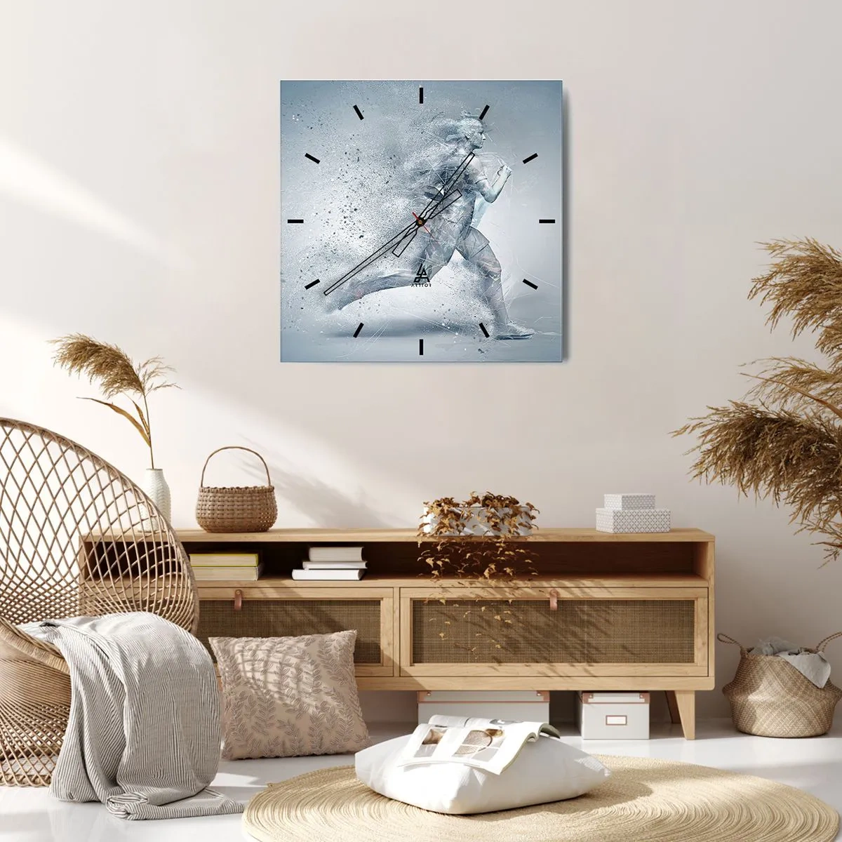 Zegar ścienny - Dynamiczna postać w biegu w abstrakcyjnym stylu - 30x30cm - Energia krystalicznie czysta - Nowoczesna dekoracja ścienna do salonu i sypialni ARTTOR