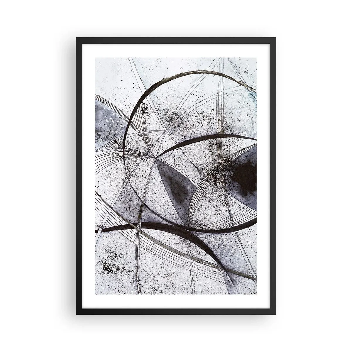 Plakat w czarnej ramie - Abstrakcyjna kompozycja geometrycznych linii i okręgów - 50x70cm - Futurystyczna fantazja - Nowoczesna dekoracja ścienna do salonu i sypialni ARTTOR