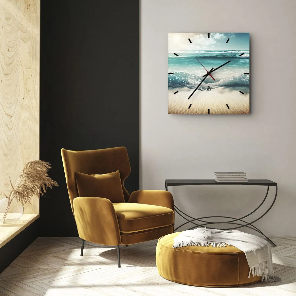 Zegar ścienny - Fale oceanu na jasnej piaszczystej plaży - 30x30cm - Spokój oceanu - Nowoczesna dekoracja ścienna do salonu i sypialni ARTTOR