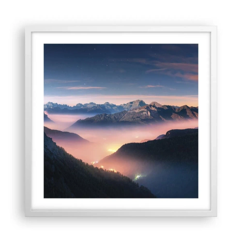 Plakat w białej ramie - Światło w dolinach - 50x50 cm