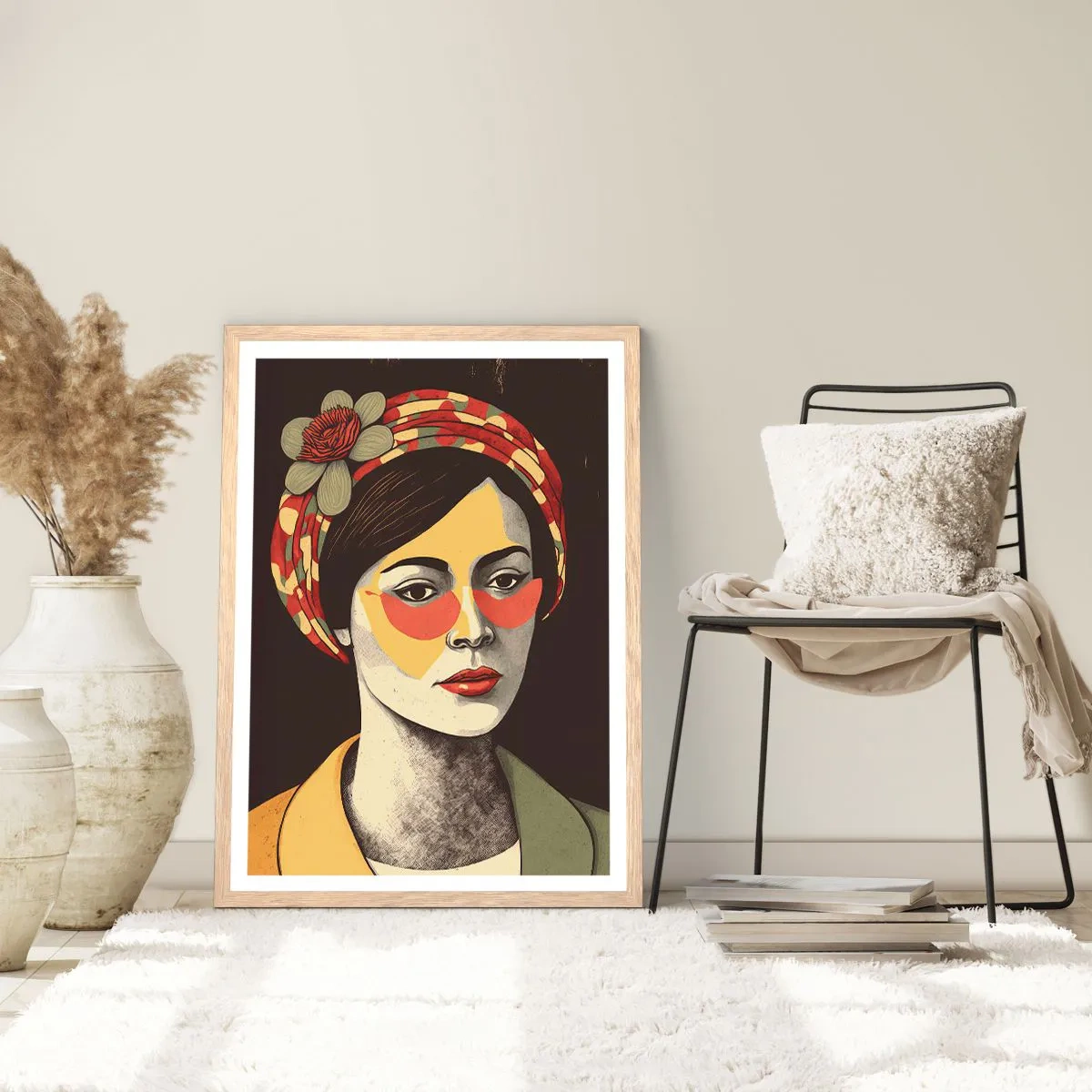 Plakat w ramie jasny dąb - Koralowa dama - 70x100 cm