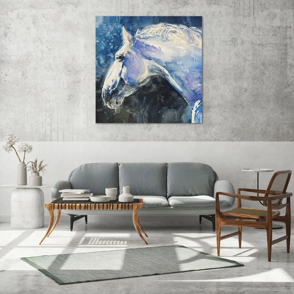 Obraz na szkle - Portret w błękitnej poświacie - 60x60 cm