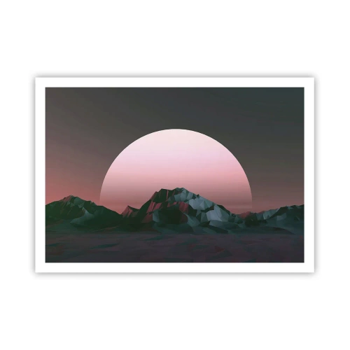 Plakat - Geometryczne góry z zachodzącym słońcem w tle - 100x70cm - W sąsiedniej galaktyce - Nowoczesna dekoracja ścienna do salonu i sypialni ARTTOR