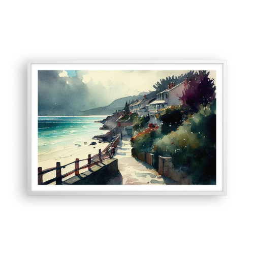 Plakat w białej ramie - Śródziemnomorskie miasteczko - 91x61 cm