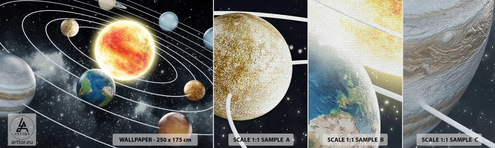 Fototapeta Próbka Premium Canvas - Kosmiczny taniec - Kosmos, Galaktyka, Układ Słoneczny - 100x30 cm