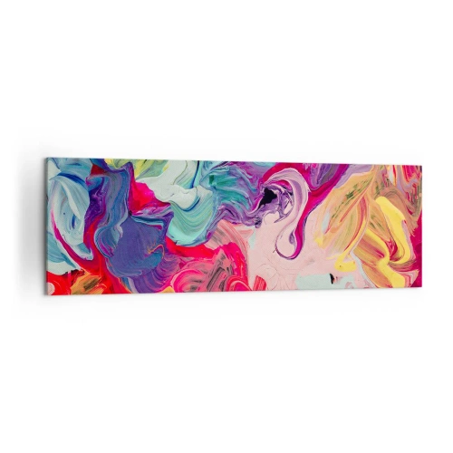 Obraz na płótnie - Abstrakcyjna kompozycja z żywymi, wirującymi kolorami i dynamiczną strukturą - 160x50cm - Narodziny barw - Nowoczesna dekoracja ścienna do salonu i sypialni ARTTOR