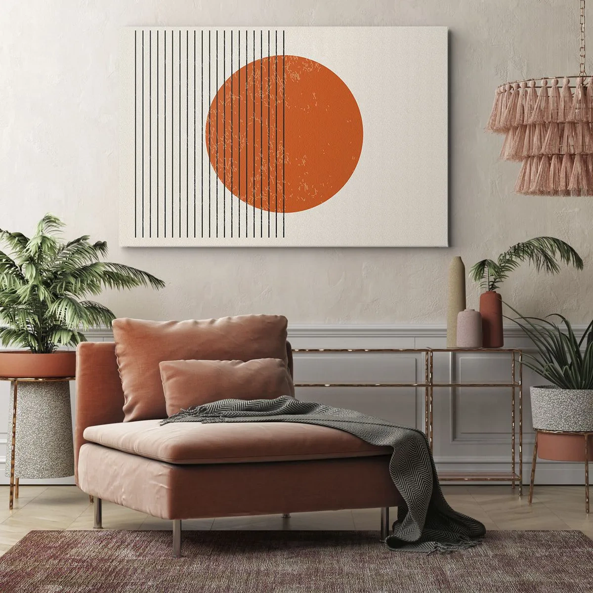 Obraz na płótnie - Minimalistyczne słońce z geometrycznymi liniami - 100x70cm - Zawsze słońce - Nowoczesna dekoracja ścienna do salonu, kuchni i sypialni ARTTOR