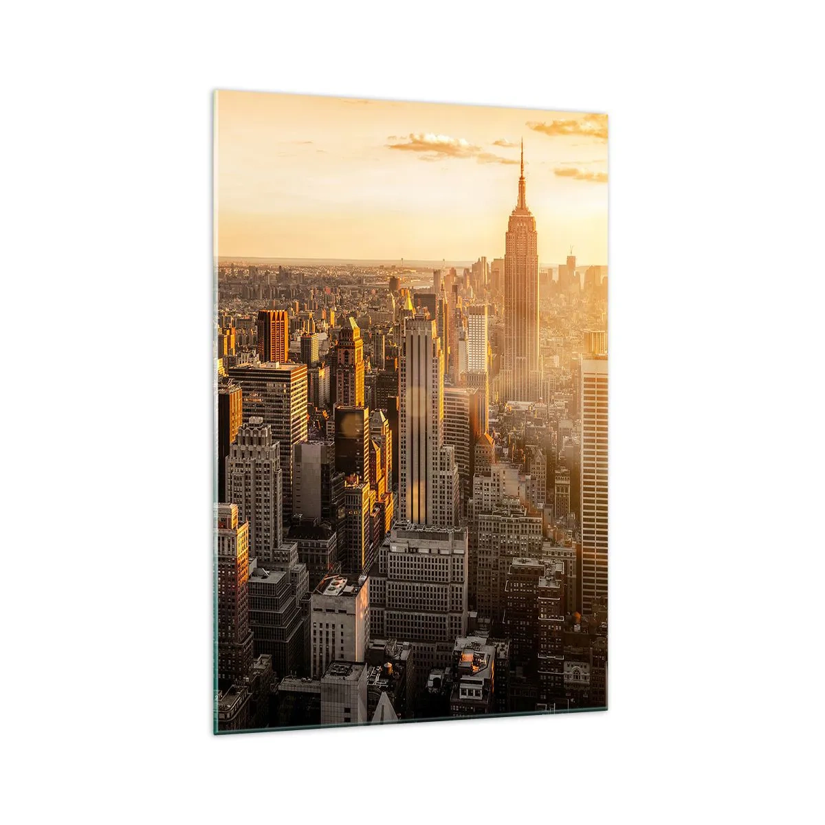 Obraz na szkle - Panorama Nowego Jorku o zachodzie słońca z widokiem na Empire State Building - 70x100cm - Rosnąc w słońcu - Nowoczesna dekoracja ścienna do salonu i sypialni ARTTOR