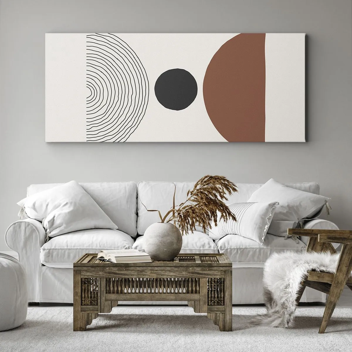 Obraz na płótnie - Abstrakcyjne figury geometryczne w ciepłych barwach - 120x50cm - W centrum uwagi - Nowoczesna dekoracja ścienna do salonu i sypialni ARTTOR