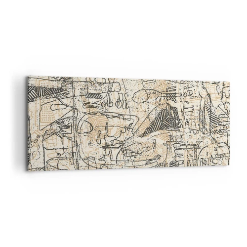 Obraz na płótnie - Abstrakcyjne wzory i linie na beżowym tle - 120x50cm - Czeka na rozszyfrowanie - Nowoczesna dekoracja ścienna do salonu i sypialni ARTTOR