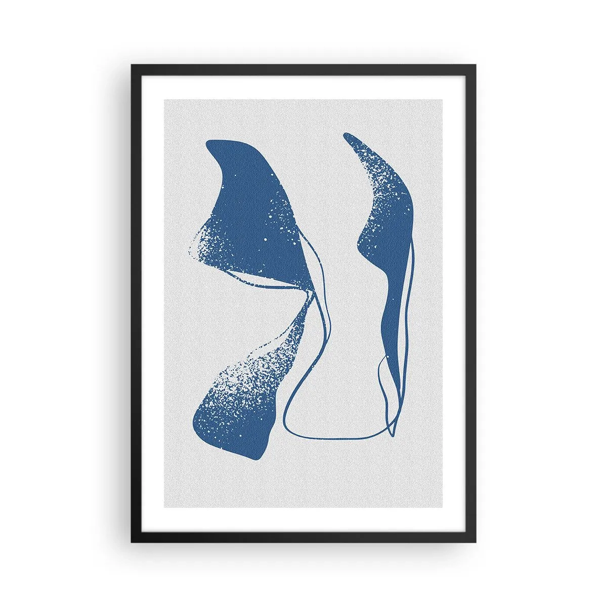 Plakat w czarnej ramie - Abstrakcyjne formy w odcieniach niebieskiego na jasnym tle - 50x70cm - Abstrakcja uskrzydlona - Nowoczesna dekoracja ścienna do salonu i sypialni ARTTOR