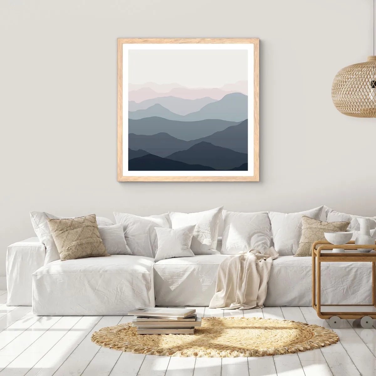 Plakat w ramie jasny dąb - Fale gór - 50x50 cm