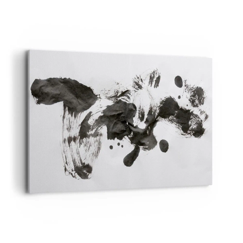 Obraz na płótnie - Abstrakcyjna kompozycja czarnych plam na białym tle - 100x70cm - W szaleństwie metoda? - Nowoczesna dekoracja ścienna do salonu, kuchni i sypialni ARTTOR