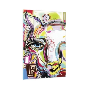 Obraz na szkle - Kolorowy portret w abstrakcyjnym artystycznym stylu - 70x100cm - Bogactwo kociej matury - Nowoczesna dekoracja ścienna do salonu i sypialni ARTTOR