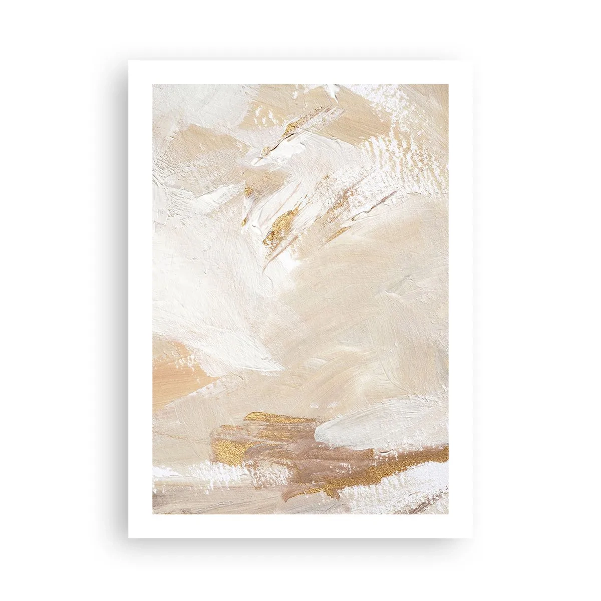 Plakat - Abstrakcyjne pociągnięcia pędzla w beżach i złocie - 50x70cm - Pastelowa kompozycja - Nowoczesna dekoracja ścienna do salonu, kuchni i sypialni ARTTOR