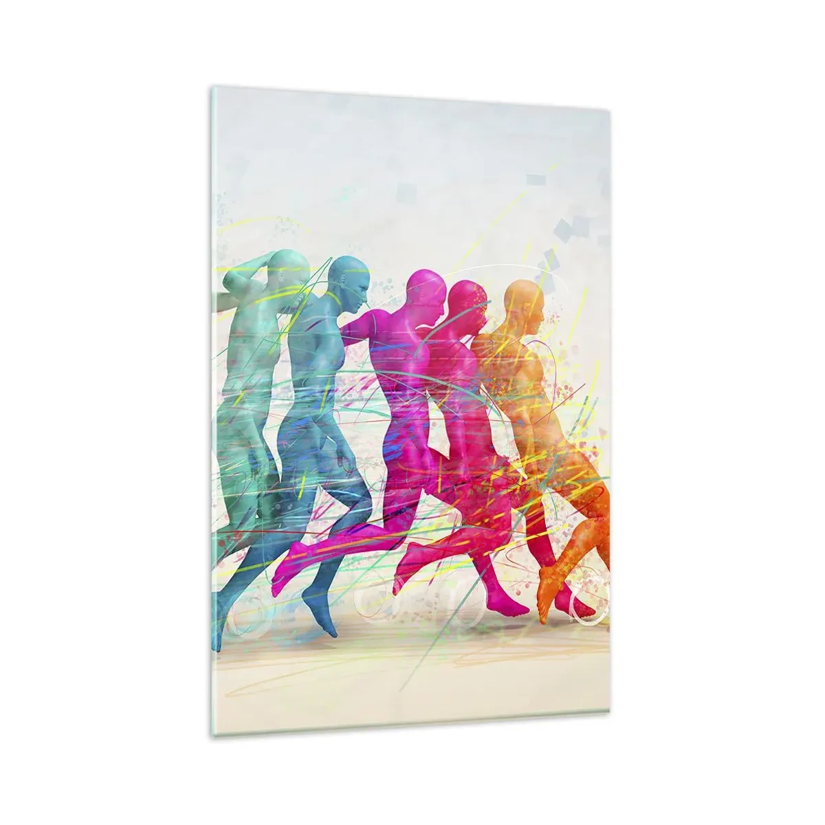 Obraz na szkle - Kolorowe sylwetki biegaczy w ruchu - 80x120cm - Harmonia ruchu - Nowoczesna dekoracja ścienna do salonu i sypialni ARTTOR