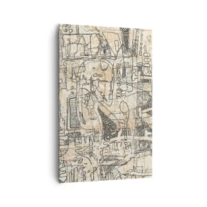 Obraz na płótnie - Abstrakcyjne wzory i linie na beżowym tle - 80x120cm - Czeka na rozszyfrowanie - Nowoczesna dekoracja ścienna do salonu i sypialni ARTTOR