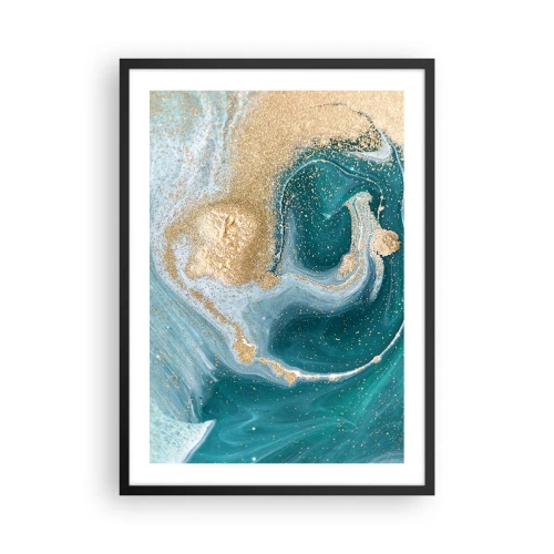 Plakat w czarnej ramie - Abstrakcyjny motyw złota i turkusu w płynnych formach - 50x70cm - Wir złota i turkusu - Nowoczesna dekoracja ścienna do salonu i sypialni ARTTOR