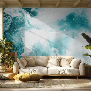 Fototapeta Standard Eco - Abstrakcyjna akwarela w odcieniach turkusu i bieli - 100x70cm - Rozlewiska błękitu - Nowoczesna dekoracja ścienna do salonu i sypialni ARTTOR
