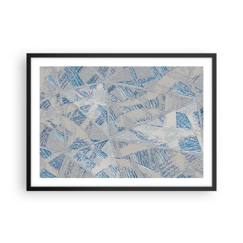 Plakat w czarnej ramie - Geometryczne wzory w odcieniach błękitu i szarości - 70x50cm - W szaroniebieskim labiryncie - Nowoczesna dekoracja ścienna do salonu i sypialni ARTTOR