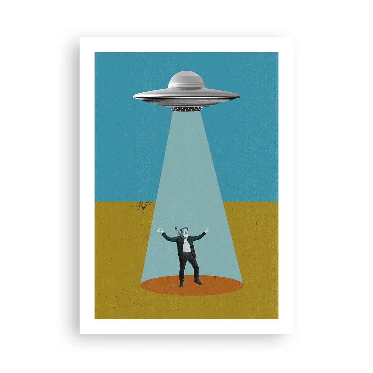 Plakat - Retro ilustracja przedstawiająca porwanie przez UFO - 50x70cm - Bliskie spotkanie - Nowoczesna dekoracja ścienna do salonu, kuchni i sypialni ARTTOR