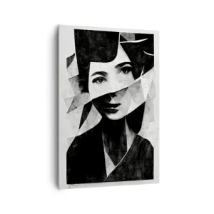 Obraz na płótnie - Abstrakcyjny czarno-biały portret kobiety o geometrycznej formie - 70x100cm - Naprawdę jaka jesteś… - Nowoczesna dekoracja ścienna do salonu i sypialni ARTTOR
