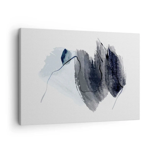 Obraz na płótnie - Abstrakcyjna kompozycja w odcieniach szarości i błękitu - 70x50cm - Intensywność i ruch - Nowoczesna dekoracja ścienna do salonu i sypialni ARTTOR