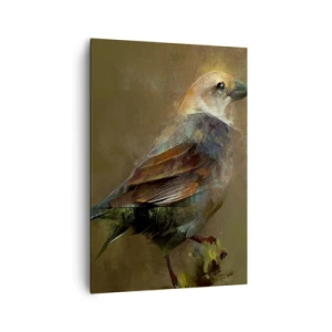 Obraz na płótnie - Wróbel w artystycznej interpretacji na tle brązowym - 70x100cm - Wróbelek, ptaszyna niewielka - Nowoczesna dekoracja ścienna do salonu i sypialni ARTTOR