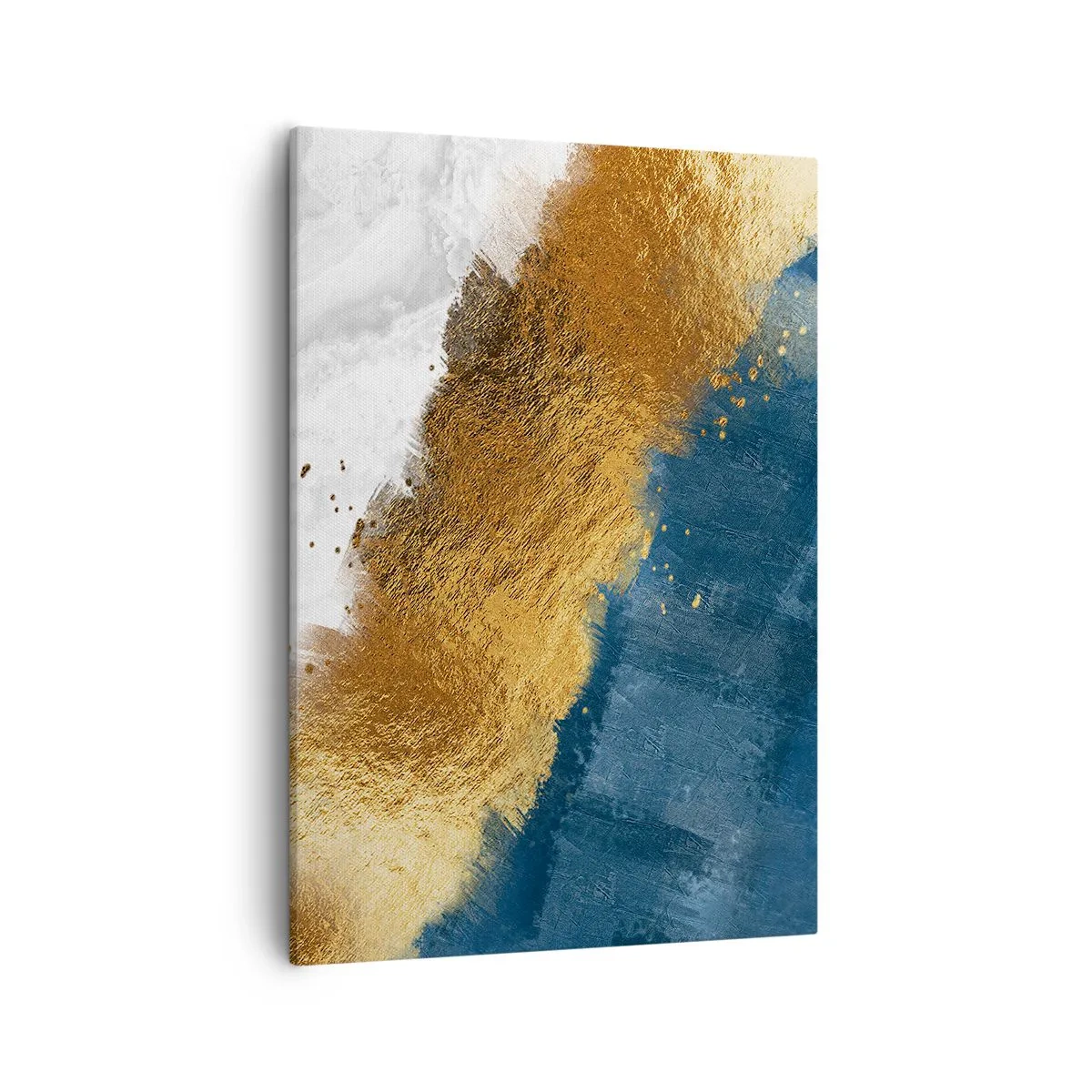 Obraz na płótnie - Złota faktura na tle granatu i bieli - 50x70cm - Barwy lata - Nowoczesna dekoracja ścienna do salonu, kuchni i sypialni ARTTOR