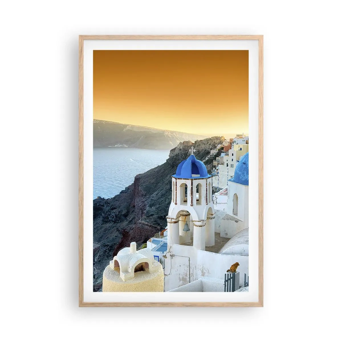 Plakat w ramie jasny dąb - Santorini - przytulone do skał - 61x91 cm