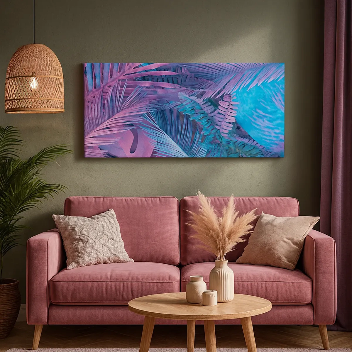 Obraz na płótnie - Tropiki w różu i błękicie - 30x30 cm