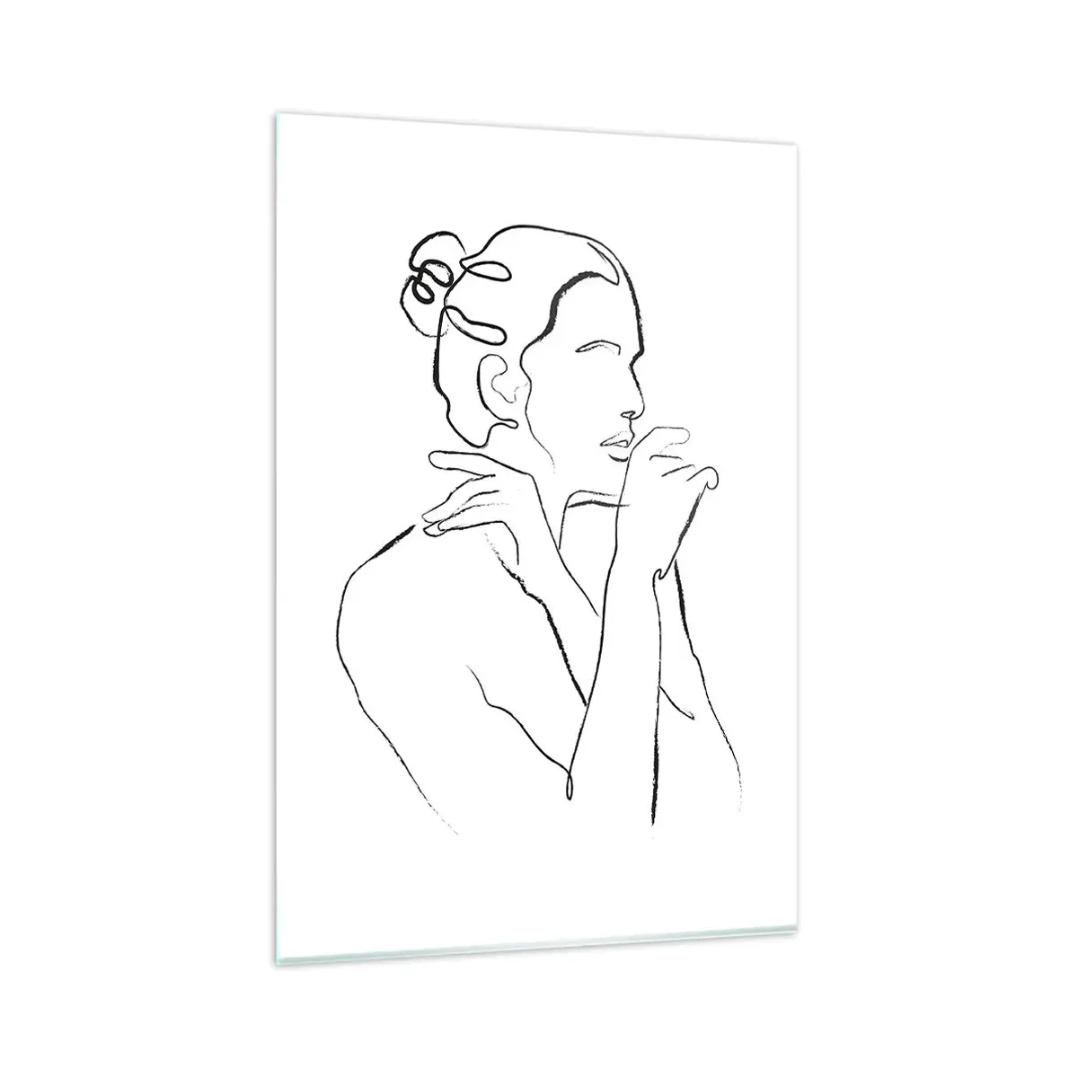 Obraz na szkle - Minimalistyczna linia konturowa kobiecej sylwetki na białym tle - 80x120cm - Akt: zmysłowe misterium - Nowoczesna dekoracja ścienna do salonu i sypialni ARTTOR