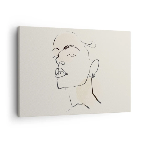 Obraz na płótnie - Minimalistyczny szkic kobiecej twarzy - 70x50cm - Dumne spojrzenie - Nowoczesna dekoracja ścienna do salonu i sypialni ARTTOR