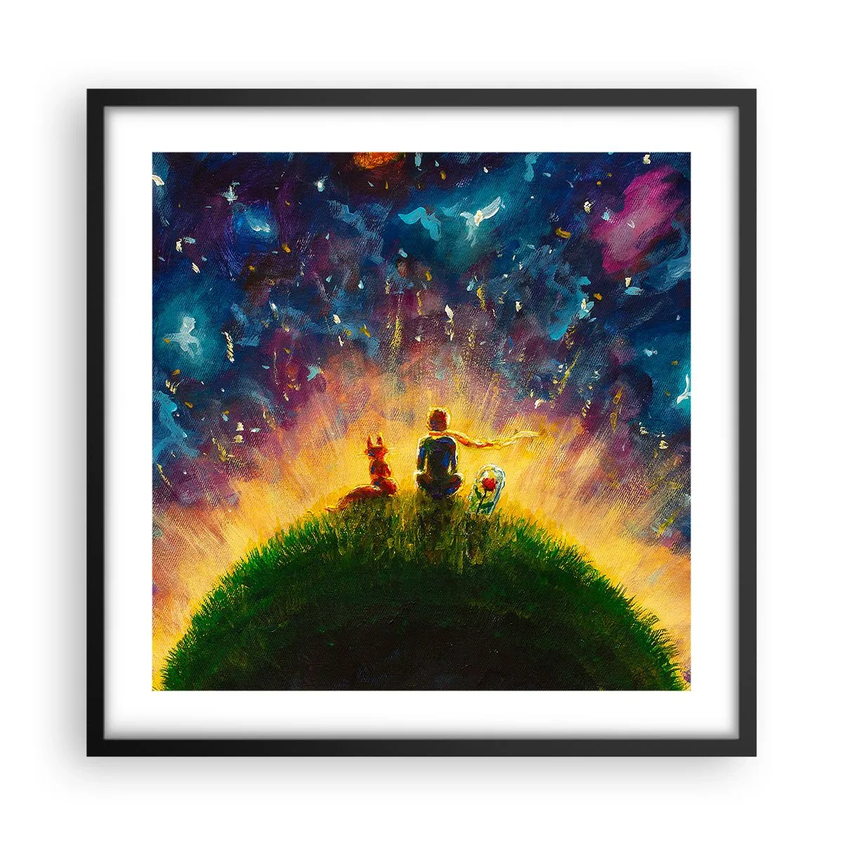 Plakat w czarnej ramie - Miłość i przyjaźń - cały świat - 50x50 cm