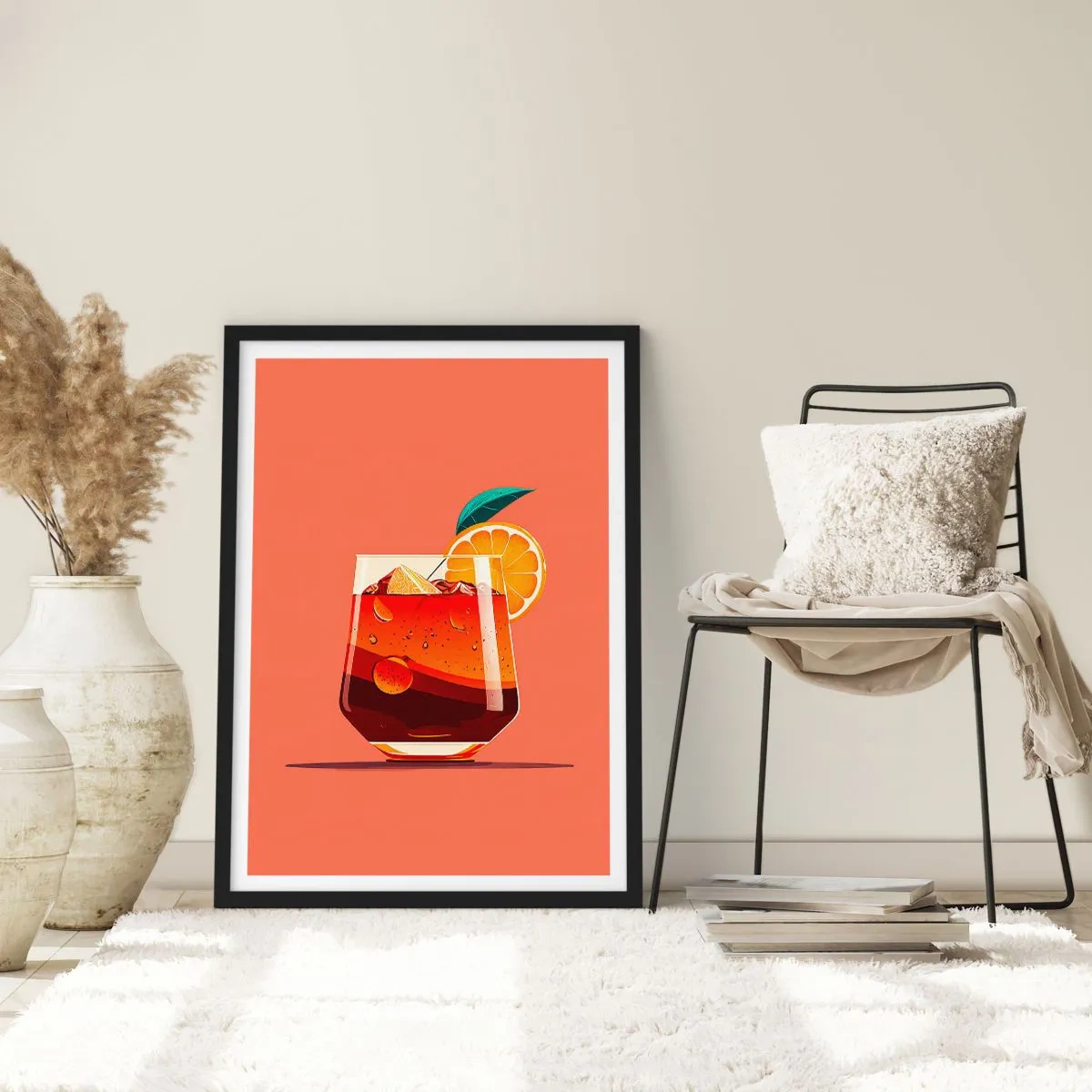 Plakat w czarnej ramie - Letnie orzeźwienie - Szklanka koktajlu z plasterkiem pomarańczy - 50x70cm