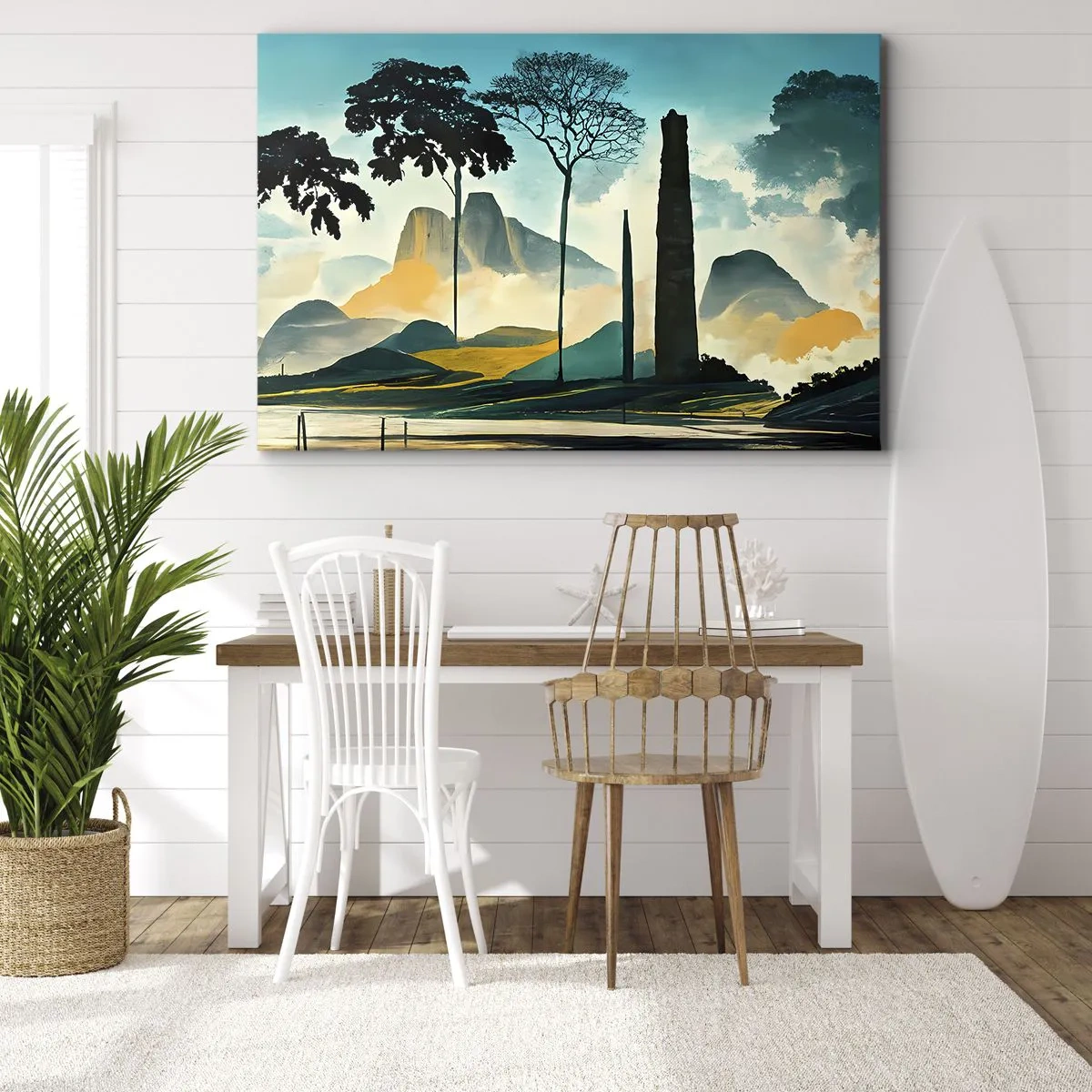 Obraz na płótnie - Malowniczy pejzaż z drzewami i górami w tle - 70x50cm - Wciąż wyżej i wyżej - Nowoczesna dekoracja ścienna do salonu i sypialni ARTTOR