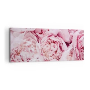 Obraz na płótnie - Bukiet różowych piwonii w zbliżeniu - 120x50cm - Przytulone i pachnące - Nowoczesna dekoracja ścienna do salonu i sypialni ARTTOR