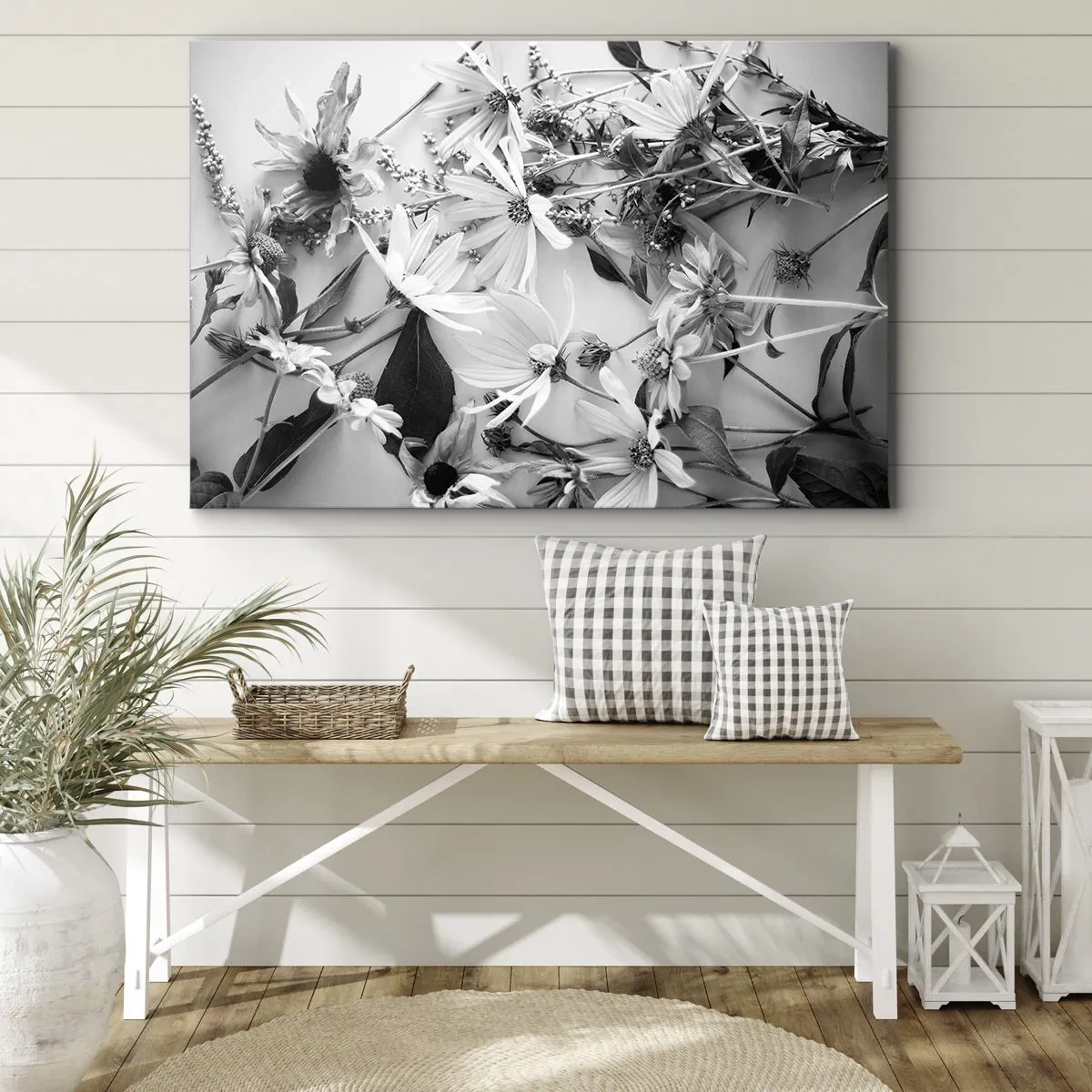Obraz na płótnie - Czarno-białe kompozycje kwiatów w subtelnym artystycznym stylu - 70x50cm - Nie-bukiet kwiatów - Nowoczesna dekoracja ścienna do salonu i sypialni ARTTOR