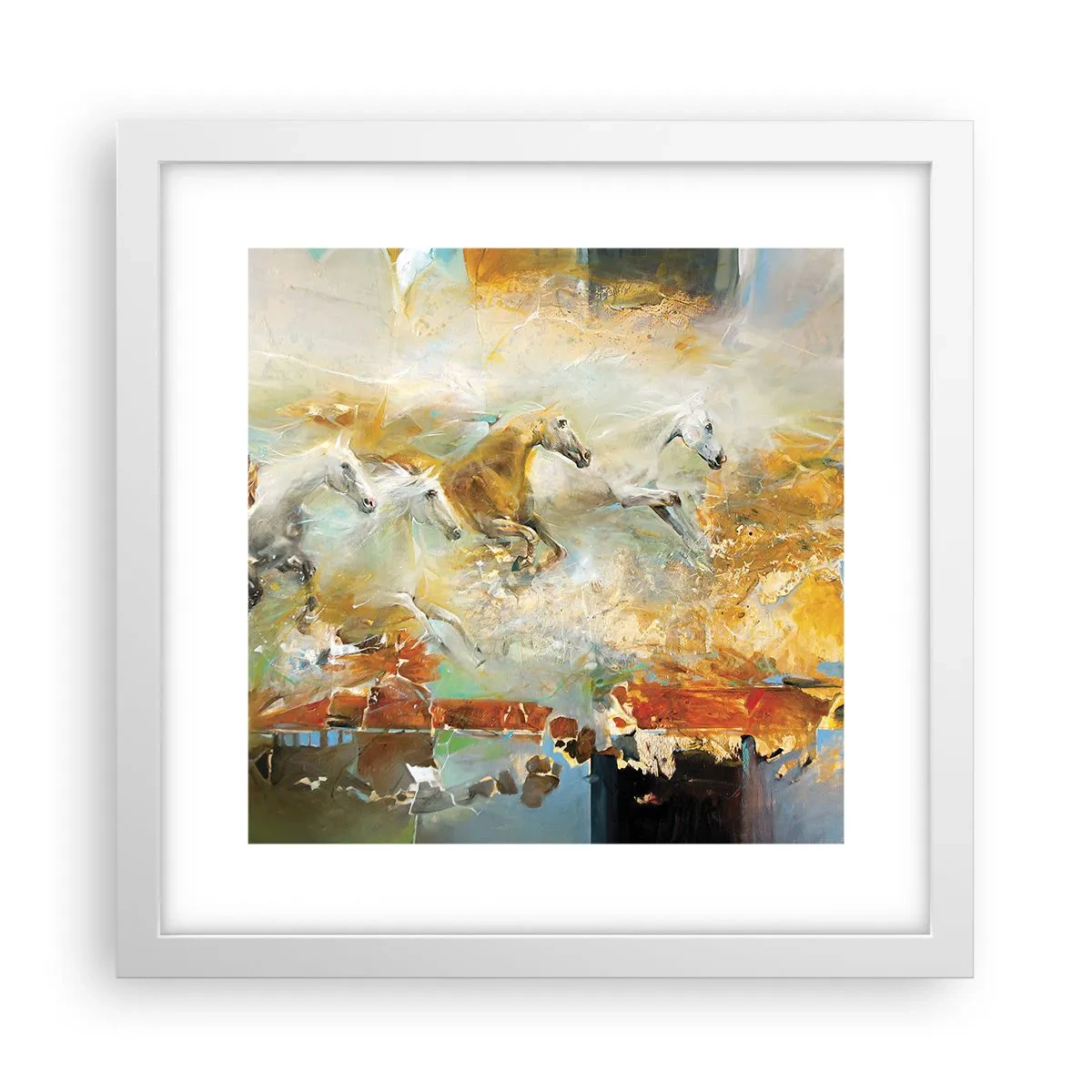 Plakat w białej ramie - Galopem przez światło - 30x30 cm
