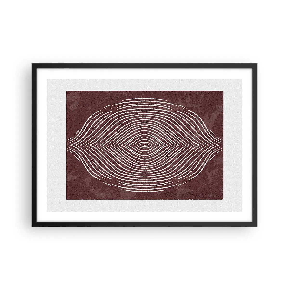 Plakat w czarnej ramie - Symetryczne fale w białych liniach na brązowym tle - 70x50cm - Przestrzeń mówi - Nowoczesna dekoracja ścienna do salonu i sypialni ARTTOR