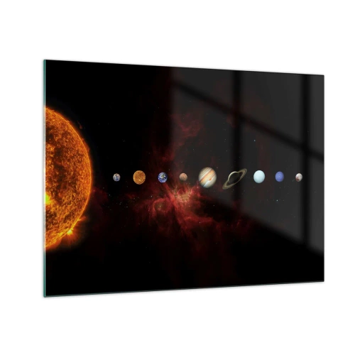 Obraz na szkle - Układ planetarny z Słońcem na czarnym tle - 70x50cm - Nasza okolica - Nowoczesna dekoracja ścienna do salonu i sypialni ARTTOR