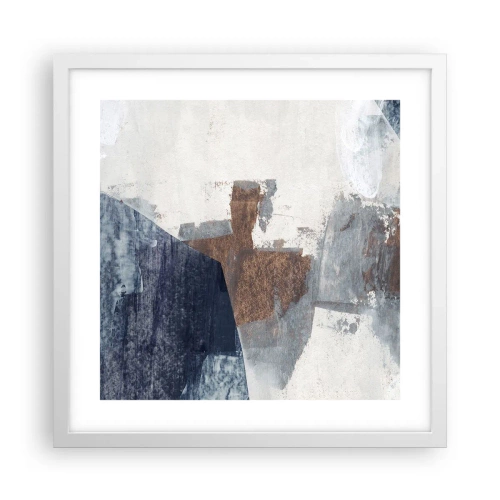 Plakat w białej ramie - Błękitno-brunatne kształty - 40x40 cm