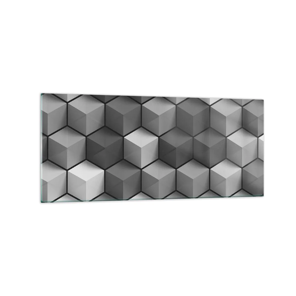 Obraz na szkle - Geometryczna kompozycja kostek w odcieniach szarości i czerni - 120x50cm - Kubistyczna układanka - Nowoczesna dekoracja ścienna do salonu i sypialni ARTTOR