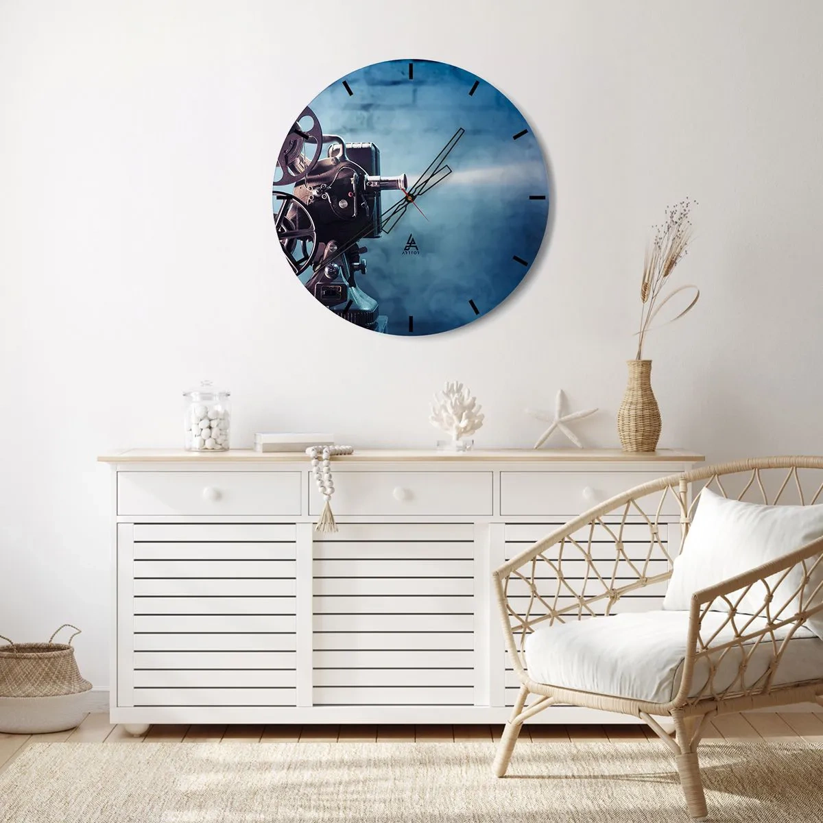 Zegar ścienny - Retro projektor filmowy z efektem rozproszonego światła - 30x30cm - W starym kinie - Nowoczesna dekoracja ścienna do salonu, kuchni i sypialni ARTTOR