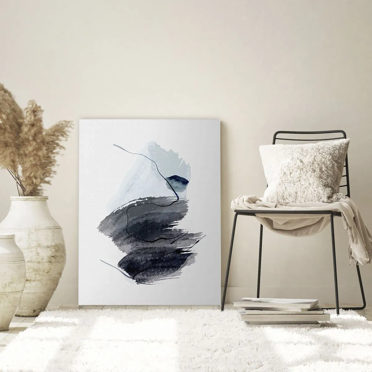 Obraz na szkle - Abstrakcyjna kompozycja w odcieniach szarości i błękitu - 80x120cm - Intensywność i ruch - Nowoczesna dekoracja ścienna do salonu i sypialni ARTTOR