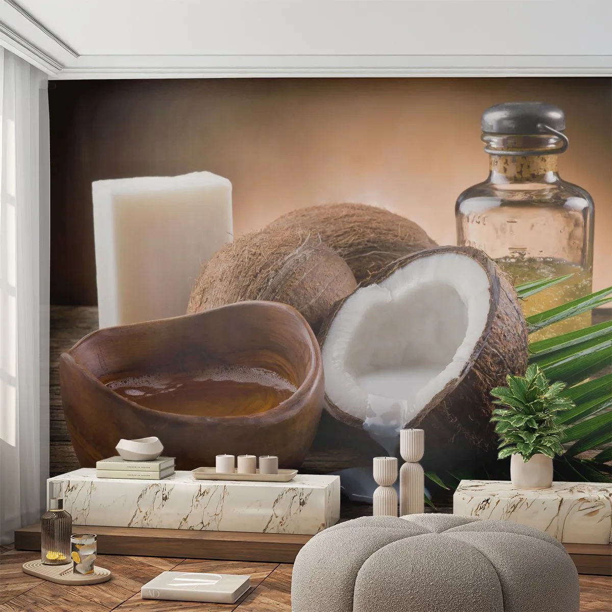 Fototapeta Premium Canvas - Zdrowie z tropikalnych wysp - Kokos, Spa, Olejek Kokosowy - 250x175 cm