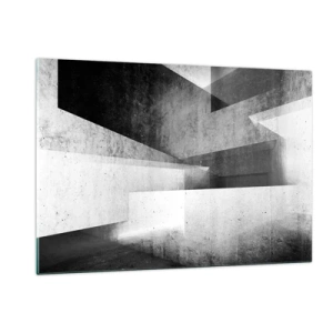 Obraz na szkle - Geometryczne betonowe formy w czarno-białej tonacji - 120x80cm - Struktura przestrzeni - Nowoczesna dekoracja ścienna do salonu, kuchni i sypialni ARTTOR