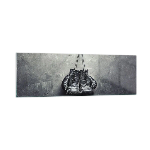 Obraz na szkle - Stare rękawice bokserskie na tle ściany - 160x50cm - Czas walki i czas pokoju - Nowoczesna dekoracja ścienna do salonu i sypialni ARTTOR