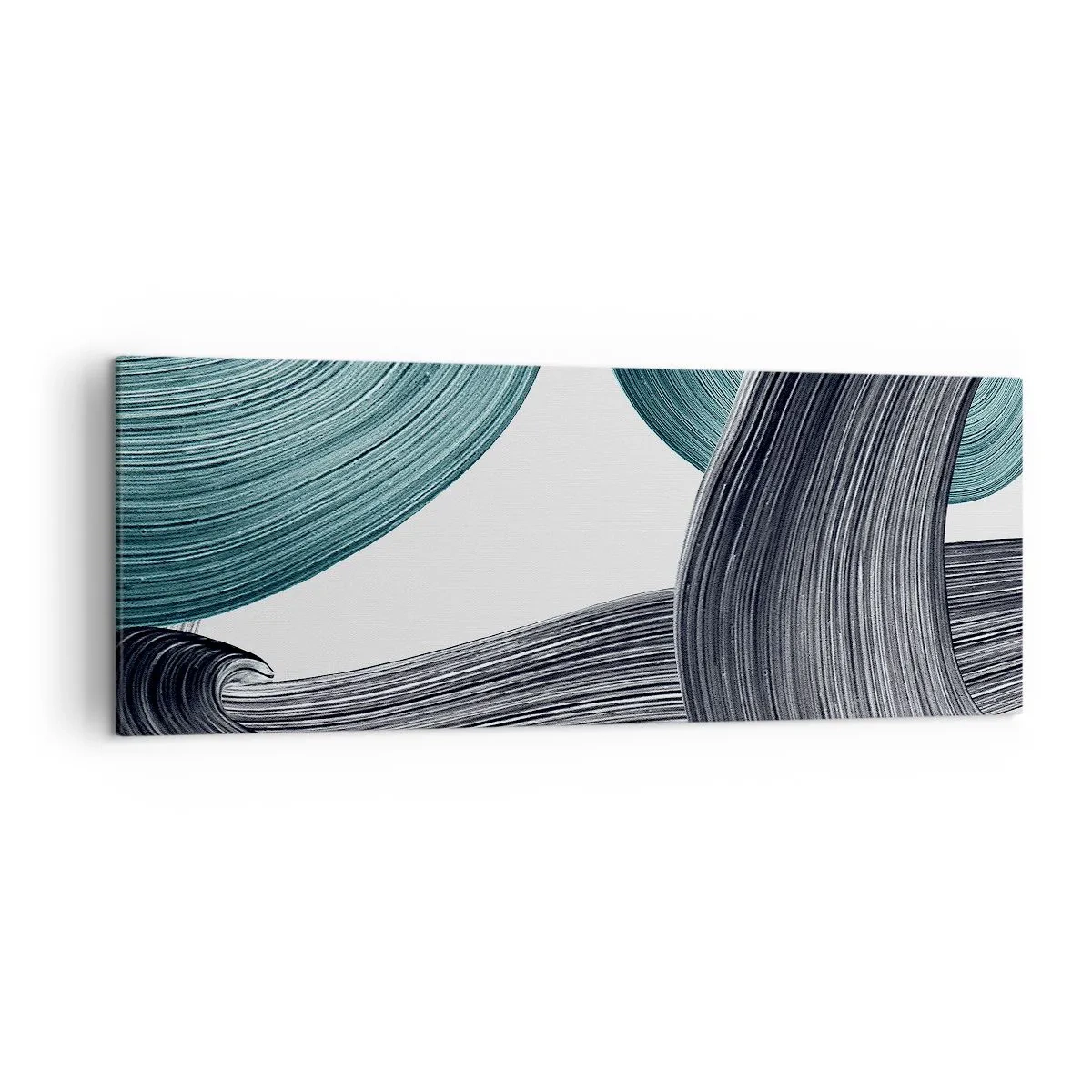 Obraz na płótnie - Płynne abstrakcyjne linie w odcieniach zieleni i szarości - 140x50cm - Szmaragdowe i czarne szlaki - Nowoczesna dekoracja ścienna do salonu i sypialni ARTTOR