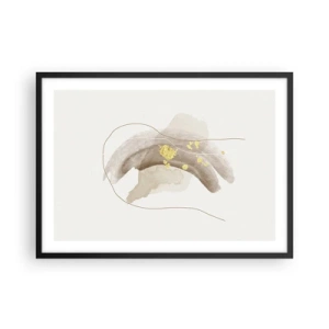Plakat w czarnej ramie - Abstrakcyjna kompozycja w odcieniach beżu i złota - 70x50cm - Napotkane w przestrzeni - Nowoczesna dekoracja ścienna do salonu i sypialni ARTTOR